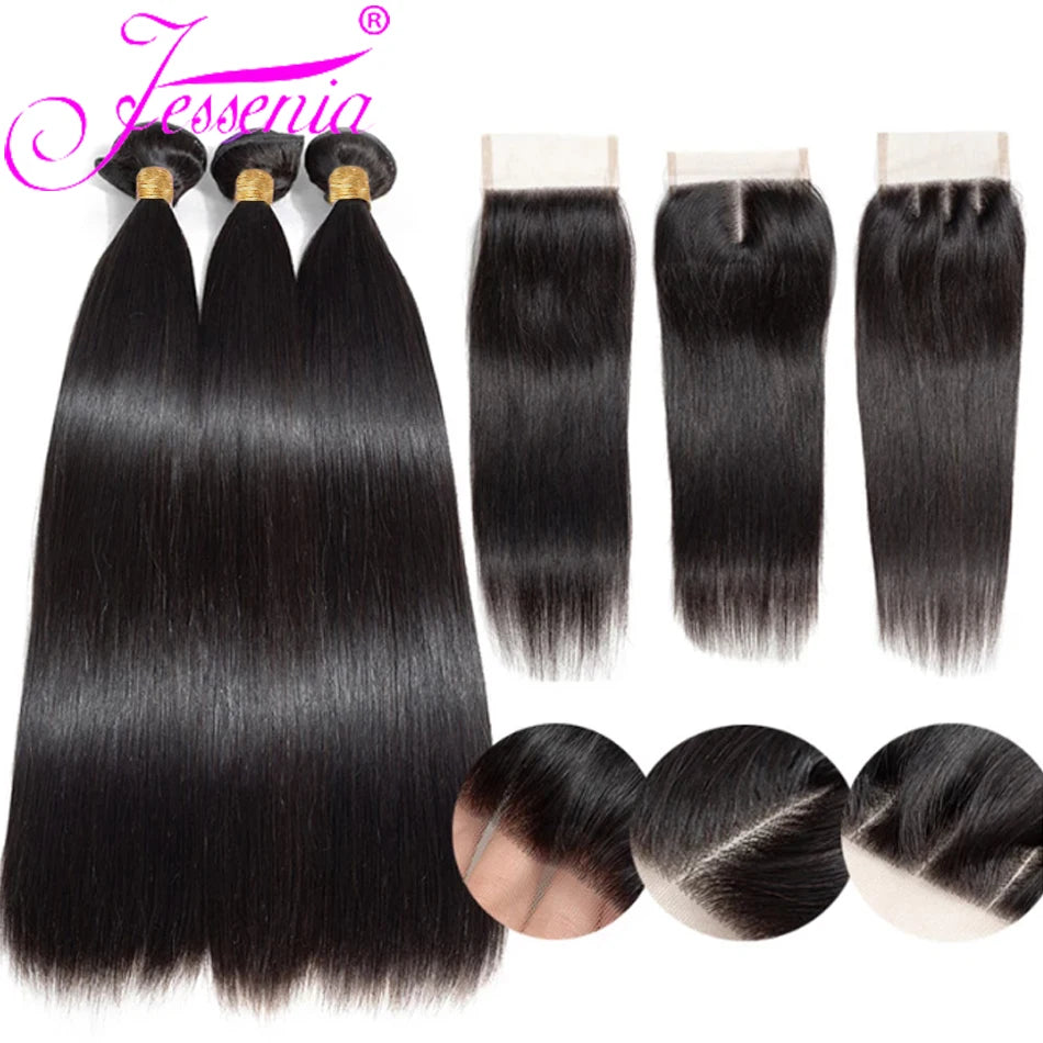 Bone Straight 13A Grade Human Hair Bundles With Closure Malaysian Unprocessed Frontal Tissage Bresiliens Bone Straight Virgin