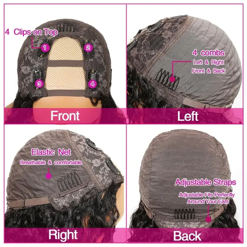 U Part Wig Body Wave Bob 250% Human Hair Wigs 8-16" For Women Brazilian Virgin Hair Natural Color Full Machine Made U Part Wigs