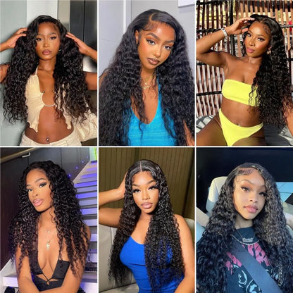 Deep Wave Bundles Human Hair With Frontal 100% Natural Human Hair Extensions 3 Bundles With13x4 Transparent Lace Frontal Closure