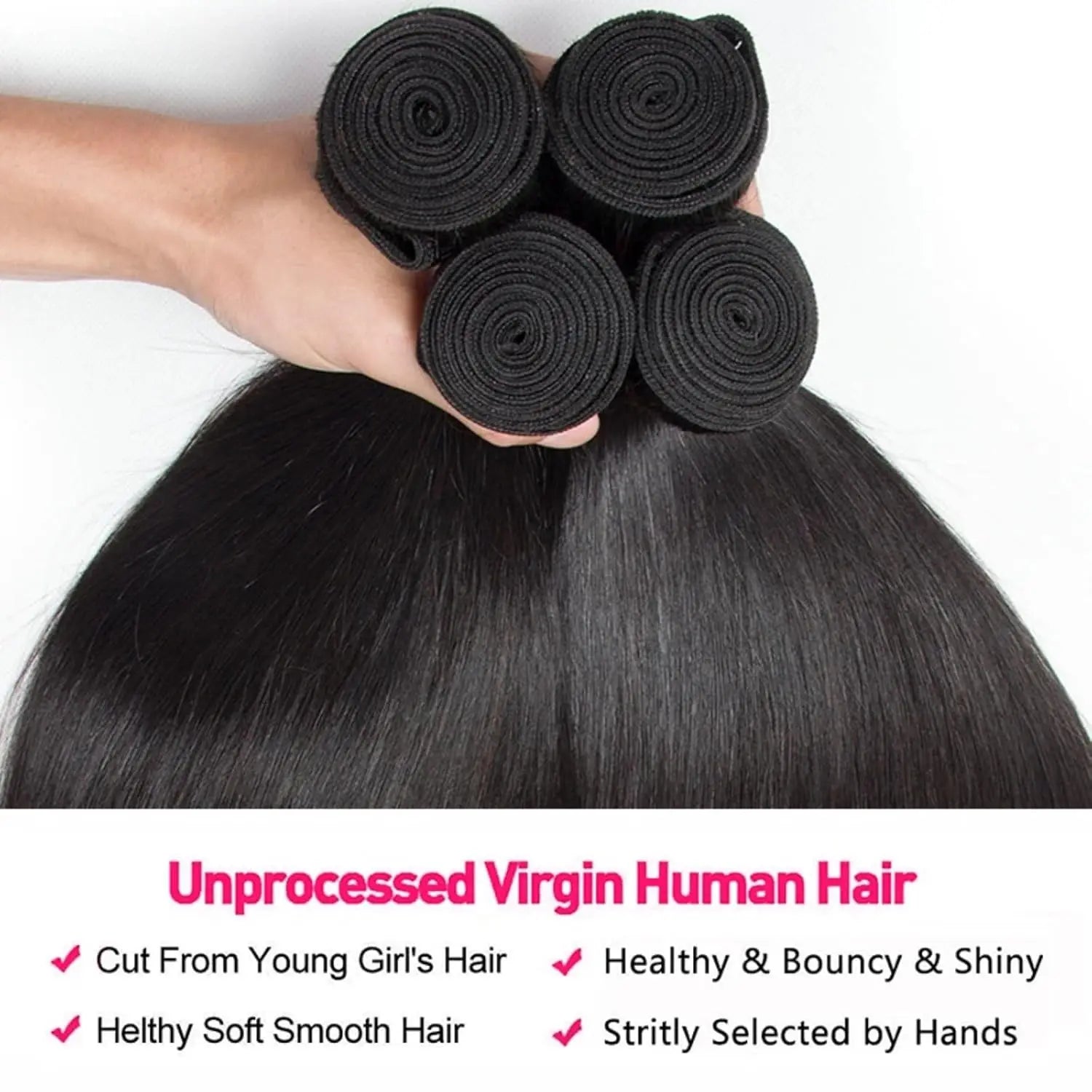 Straight Bundles Human Hair with Frontal Closure Brazilian 100% Human Hair Bundles with 13x4 Lace Frontal Virgin Weave 3 Bundles