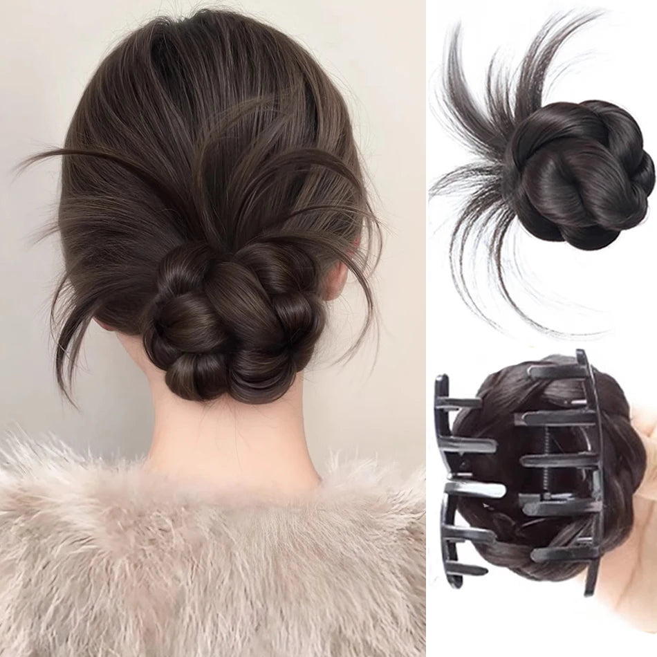 Synthetic Claw Clip Ponytail Extensions Messy Chignon Bun Ponytails Wavy Curly Hairpieces For Women Low Claw Clip In Hair Wig