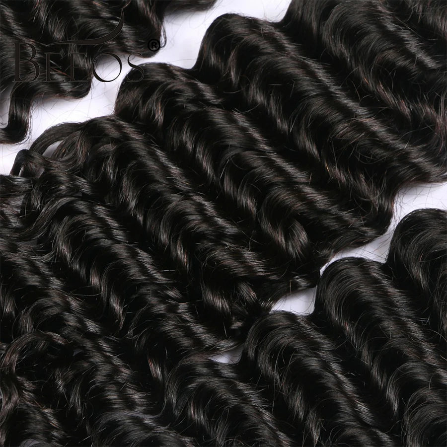 BEEOS Natural Deep Wave Bundles Double Weft Hair Extension Human Hair Deep Curly Brazilian Remy Weave Bundles 1/3 Pieces 40in