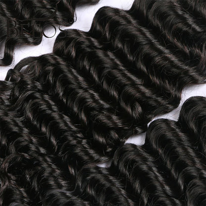 BEEOS Natural Deep Wave Bundles Double Weft Hair Extension Human Hair Deep Curly Brazilian Remy Weave Bundles 1/3 Pieces 40in