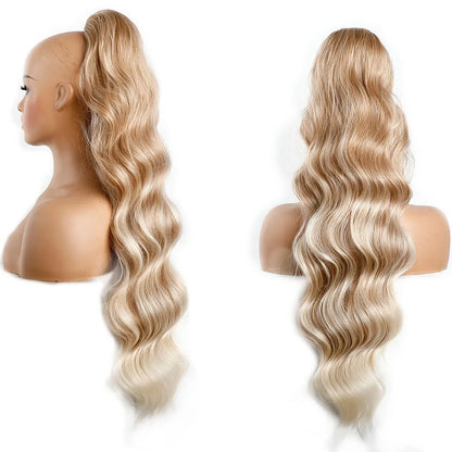 Ponytail Extension Body Wave Drawstring Ponytail Extension 28'' Long Wavy Synthetic Ponytail Hair Extension Clip in Hairpieces