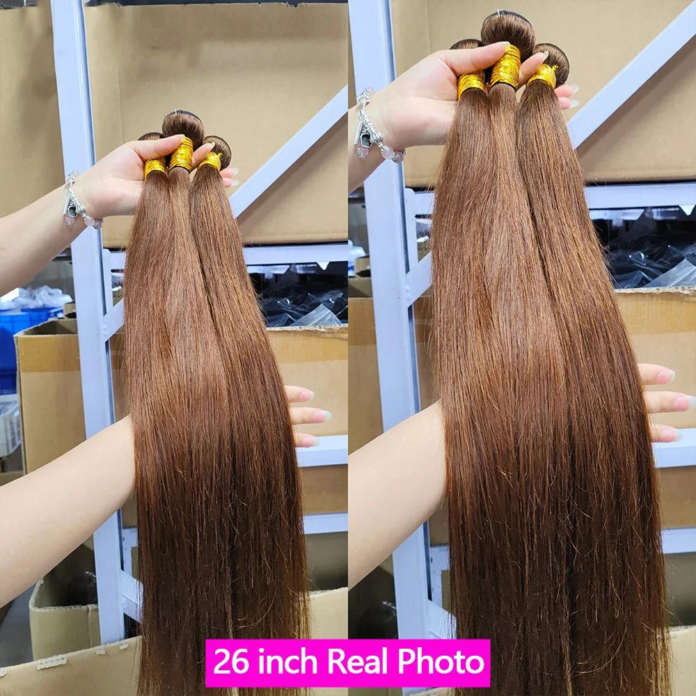 Straight Hair Bundles Human Hair 3 Bundles Brown #4 Color 100% Unprocessed Virgin Hair Bundles Chocolate Brown Straight Bundles
