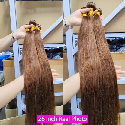 Straight Hair Bundles Human Hair 3 Bundles Brown #4 Color 100% Unprocessed Virgin Hair Bundles Chocolate Brown Straight Bundles