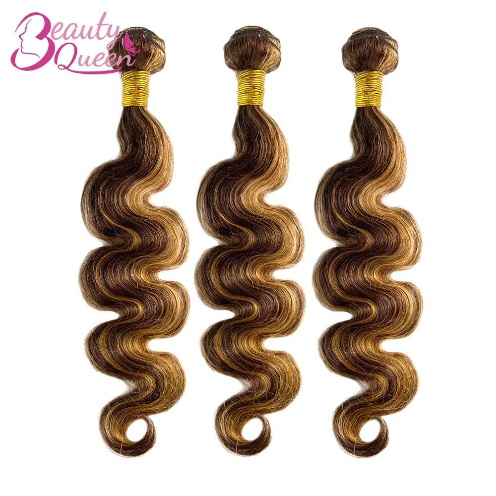 Honey Blonde Bundle With 13x4 Lace Frontal Body Wave Highlight 3 Bundles With Frontal Closure 4/27 Color Human Hair Extensions