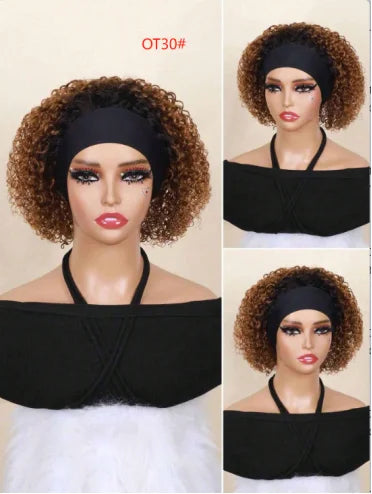 Headband Wig Human Hair Deep Wave None Lace Front Wig BOBO Human Hair Machine Made Wigs Headband Curly Human Hair Wigs for Women