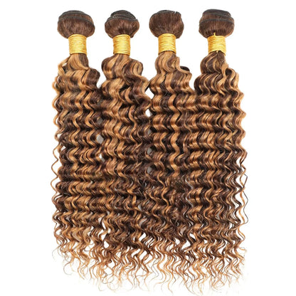 Deep Wave Bundles 4/27 Highlight 100% Brazilian Virgin Human Hair Bundles Extensions Weave Honey Blonde Brown Colored Weavings