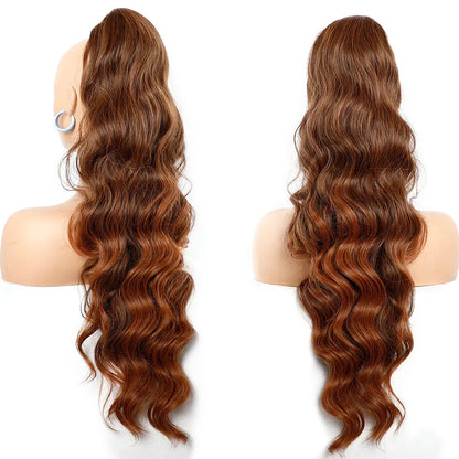 Ponytail Extension Body Wave Drawstring Ponytail Extension 28'' Long Wavy Synthetic Ponytail Hair Extension Clip in Hairpieces