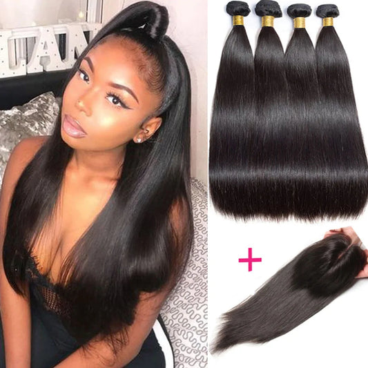 Bone Straight 13A Grade Human Hair Bundles With Closure Malaysian Unprocessed Frontal Tissage Bresiliens Bone Straight Virgin