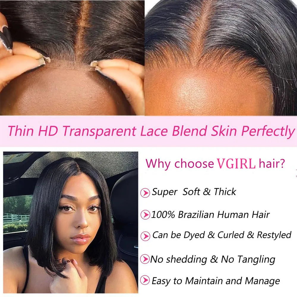 Glueless Wigs Human Hair Wear Go Bob Wigs Straight Lace Front Pre Plucked 13x4 HD Brazilian Transparent Lace Frontal Wig on Sale