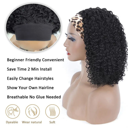 Headband Wig Human Hair Deep Wave None Lace Front Wig BOBO Human Hair Machine Made Wigs Headband Curly Human Hair Wigs for Women