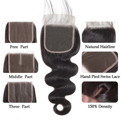 Body Wave Bundle With Frontal 13x4 HD Lace Peruvian 100% Human Hair Extension 3 Bundles With Closure Frontal Natural Color Hair