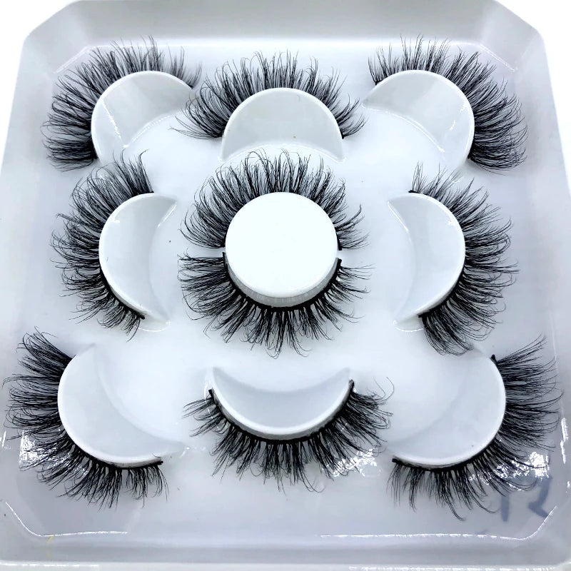 5 Pairs 3d Mink Dramatic Volume Lashes Bulk Faux Thick Long Wispy Natural Mink Lashes Pack Short Wholesales Natural False lashes