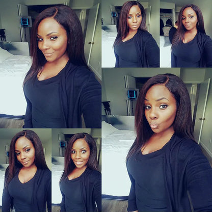 Kinky Straight Bundles With Closure Free Part Brazilian Coarse Yaki Human Hair Weave Bundles With HD Transparent Lace Frontal