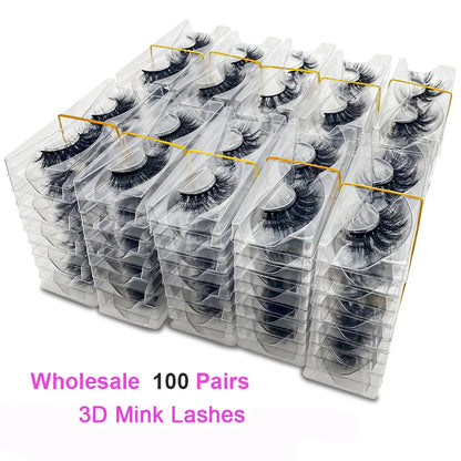 Wholesale Mink Eyelashes 100pcs Dramatic Long Mink Lashes Makeup Full Strip Lashes False Eyelashes 3D Mink Eyelashes Reusable