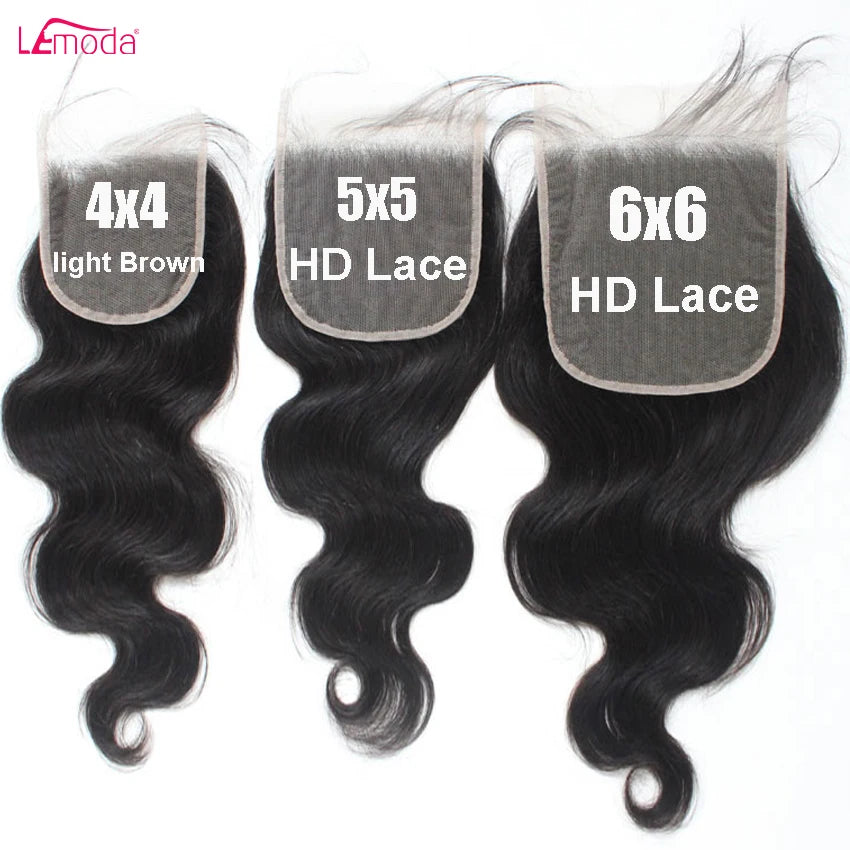 4x4 5x5 6x6 HD Lace Closure Only Body Wave Transparent Lace Frontal Closures Remy Brazilian Human Hair Lemoda HD Lace Closure
