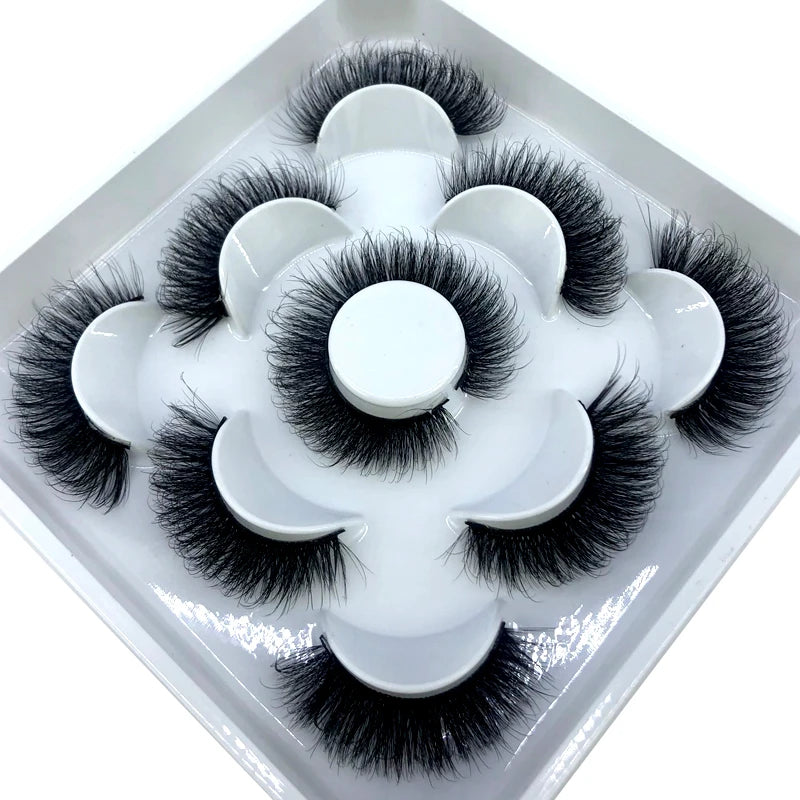 5 Pairs 3d Mink Dramatic Volume Lashes Bulk Faux Thick Long Wispy Natural Mink Lashes Pack Short Wholesales Natural False lashes
