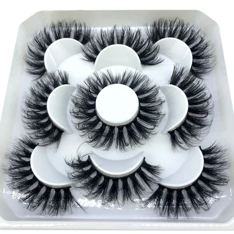 5 Pairs 3d Mink Dramatic Volume Lashes Bulk Faux Thick Long Wispy Natural Mink Lashes Pack Short Wholesales Natural False lashes