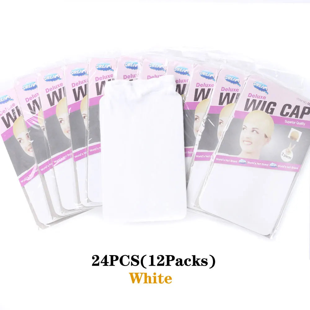 24Pieces (12 Packs) Wig Cap Fashion Stretchable Hair Nets 2Pcs/Pack Stocking Hair Cap Free Size Nylon Mesh Wig Net