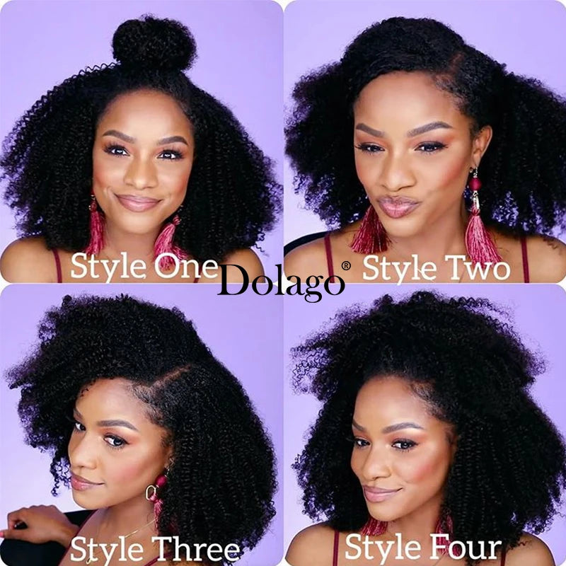 Mongolian Afro Kinky Curly Hair Weave With Closure Natural Black 4B 4C Virgin Human Hair Bundles Extension 3 Dolago Products