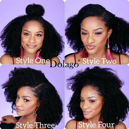 Mongolian Afro Kinky Curly Hair Weave With Closure Natural Black 4B 4C Virgin Human Hair Bundles Extension 3 Dolago Products
