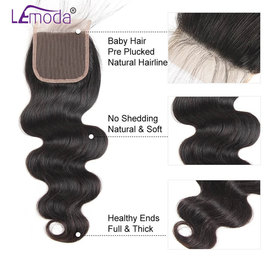 4x4 5x5 6x6 HD Lace Closure Only Body Wave Transparent Lace Frontal Closures Remy Brazilian Human Hair Lemoda HD Lace Closure
