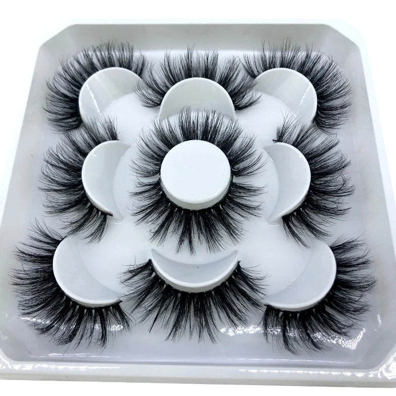 5 Pairs 3d Mink Dramatic Volume Lashes Bulk Faux Thick Long Wispy Natural Mink Lashes Pack Short Wholesales Natural False lashes