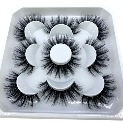 5 Pairs 3d Mink Dramatic Volume Lashes Bulk Faux Thick Long Wispy Natural Mink Lashes Pack Short Wholesales Natural False lashes