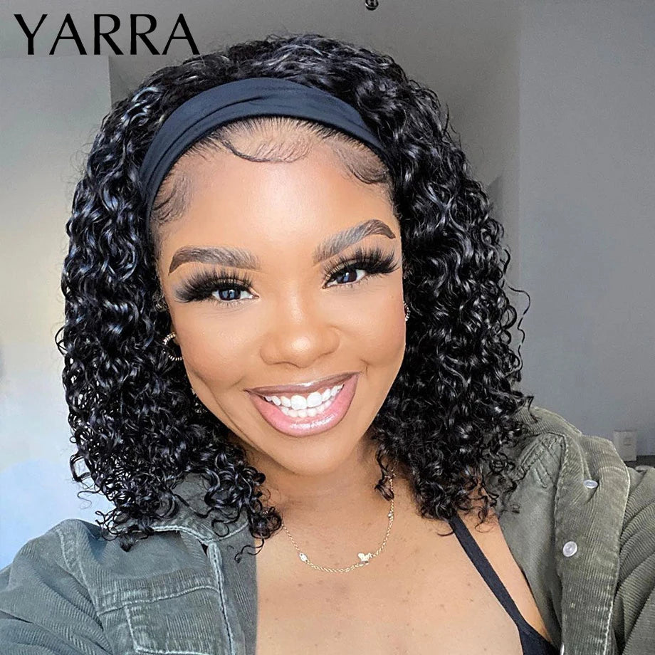 Mongolian Headband Wig Human Hair Kinky Curly Short Curly Human Hair Wigs For Black Women Remy Human Hair Wig 180% Density Yarra