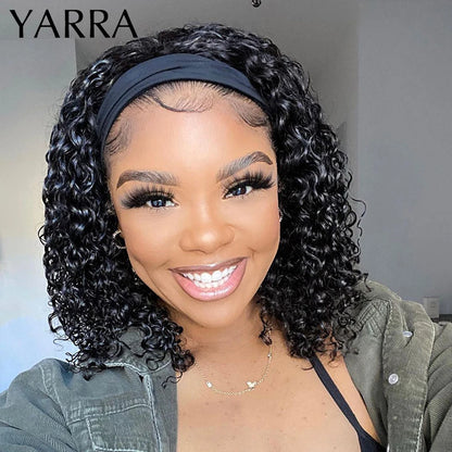 Mongolian Headband Wig Human Hair Kinky Curly Short Curly Human Hair Wigs For Black Women Remy Human Hair Wig 180% Density Yarra