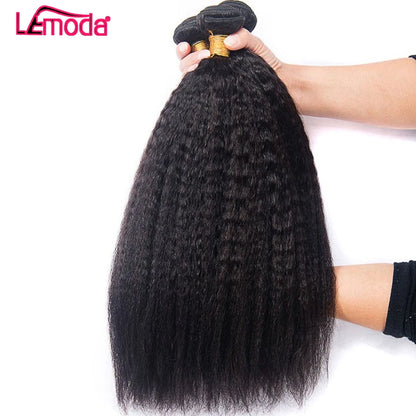 30 Inch Kinky Straight Bundles With 4x4 5x5 HD Lace Closure Human Hair Bundles With Frontal Brazilian Weave Remy Extension