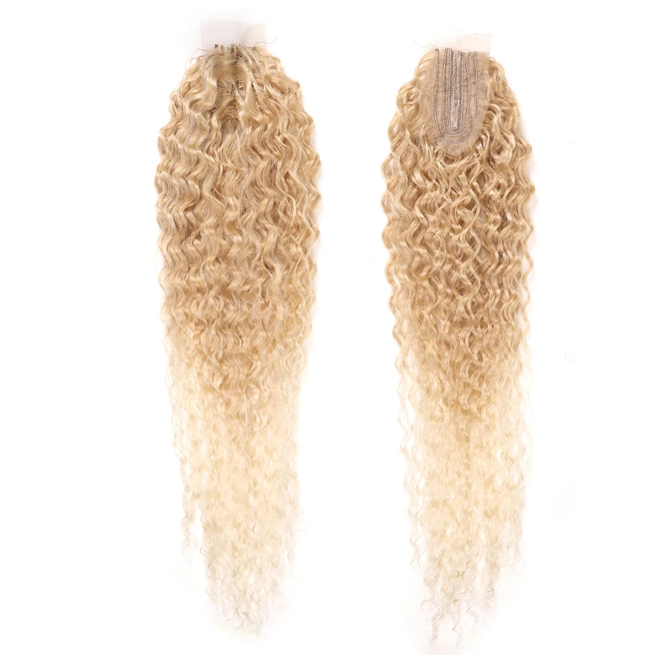 Synthetic Blonde Bundles With Closure Organic Fake Hair Extensions Tangle Free Loose Wave Bundles 32Inch Ombre Long Curly Wig
