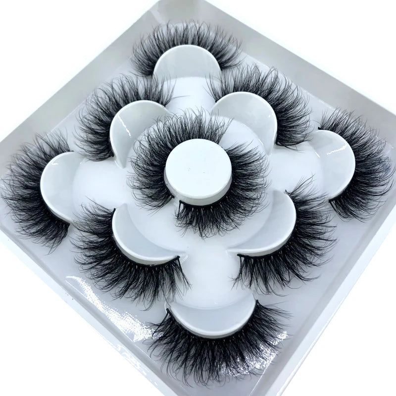 5 Pairs 3d Mink Dramatic Volume Lashes Bulk Faux Thick Long Wispy Natural Mink Lashes Pack Short Wholesales Natural False lashes