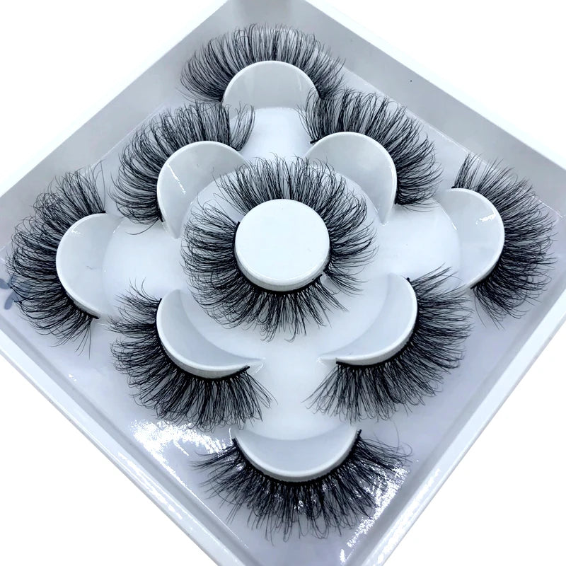 5 Pairs 3d Mink Dramatic Volume Lashes Bulk Faux Thick Long Wispy Natural Mink Lashes Pack Short Wholesales Natural False lashes
