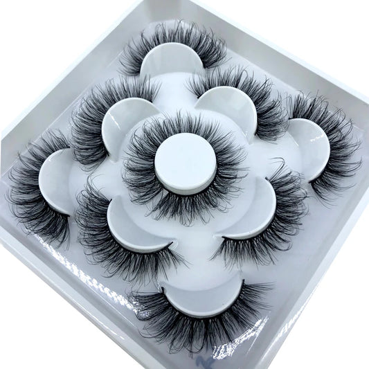 5 Pairs 3d Mink Dramatic Volume Lashes Bulk Faux Thick Long Wispy Natural Mink Lashes Pack Short Wholesales Natural False lashes