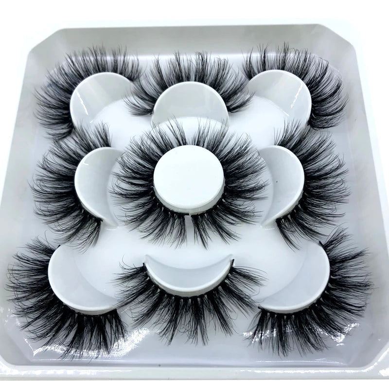 5 Pairs 3d Mink Dramatic Volume Lashes Bulk Faux Thick Long Wispy Natural Mink Lashes Pack Short Wholesales Natural False lashes