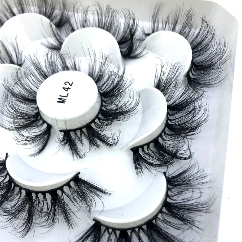 5 Pairs 3d Mink Dramatic Volume Lashes Bulk Faux Thick Long Wispy Natural Mink Lashes Pack Short Wholesales Natural False lashes