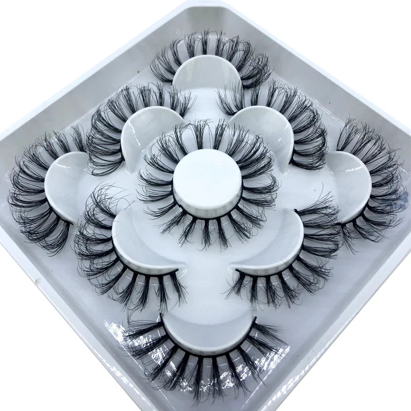 5 Pairs 3d Mink Dramatic Volume Lashes Bulk Faux Thick Long Wispy Natural Mink Lashes Pack Short Wholesales Natural False lashes