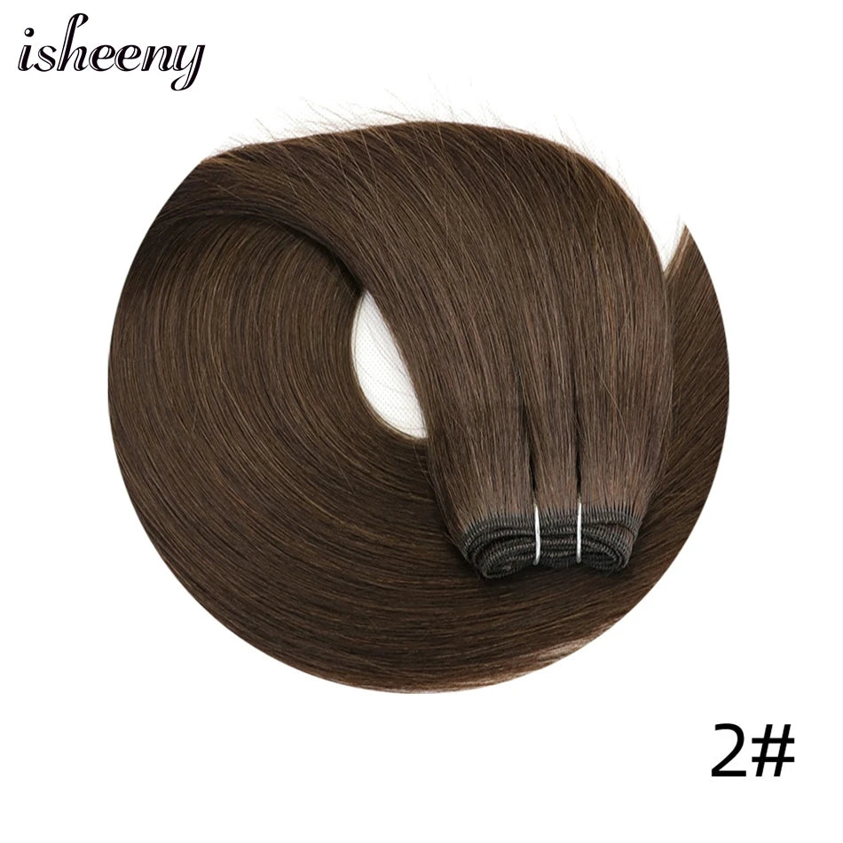 Straight Human Hair Weaves Brazilian Remy Human Hair Bundles Sew In Weft Extensions Straight Blonde 50g 12"-24" Natural Hair