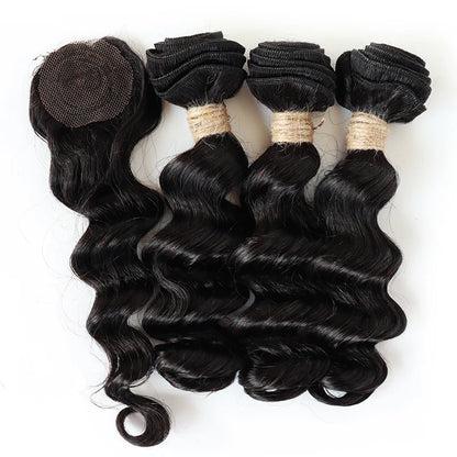 Brazilian Straight Bundles With Closure Machine Made Closure 100% Remy Human Hair 3 Bundles With Closure Natural Color