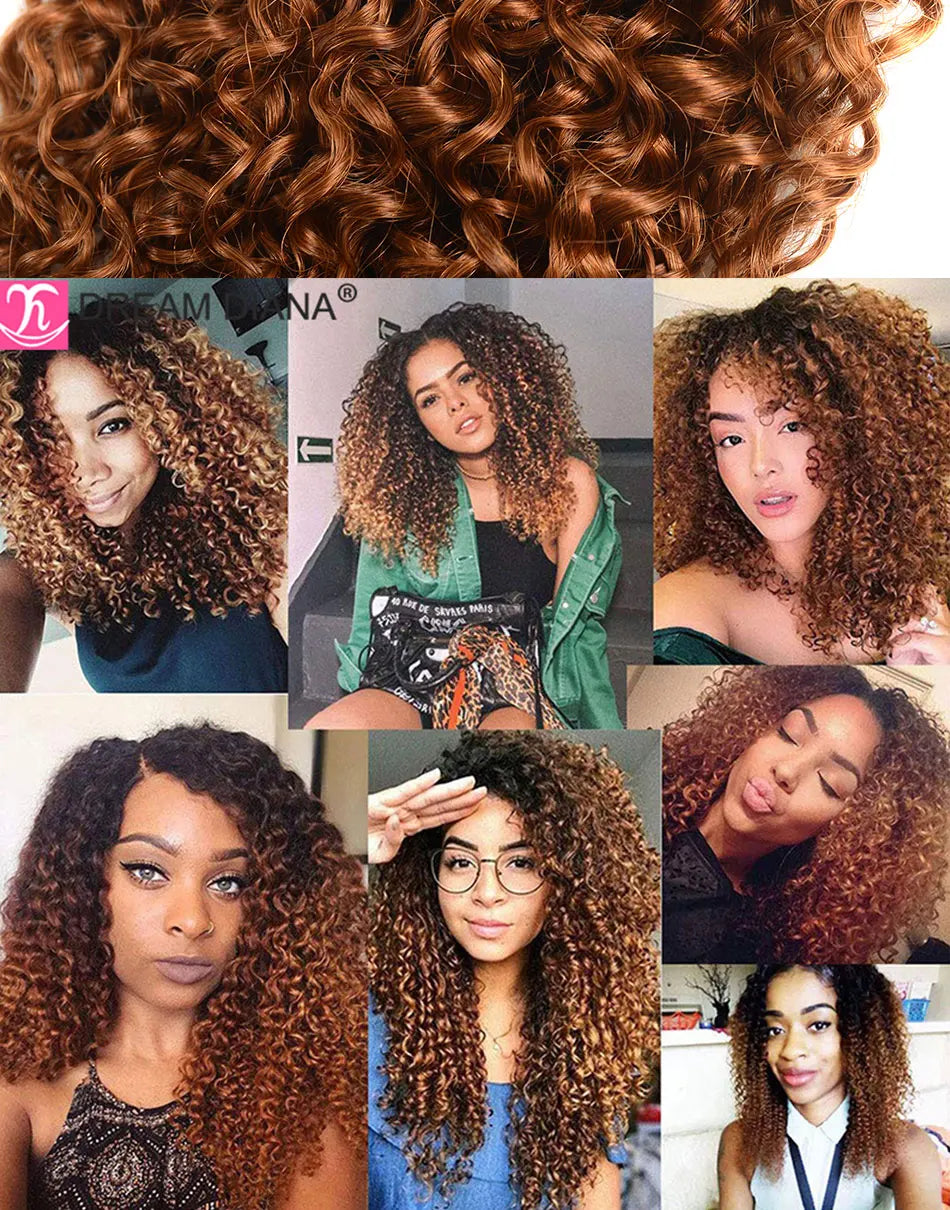 DreamDiana Mongolian Kinky Curly Hair Bundles Ombre Curly Hair 3/4 Bundles T1B/30 Remy Afro Kinky Curly Bundles 100% Human Hair