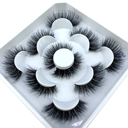 5 Pairs 3d Mink Dramatic Volume Lashes Bulk Faux Thick Long Wispy Natural Mink Lashes Pack Short Wholesales Natural False lashes