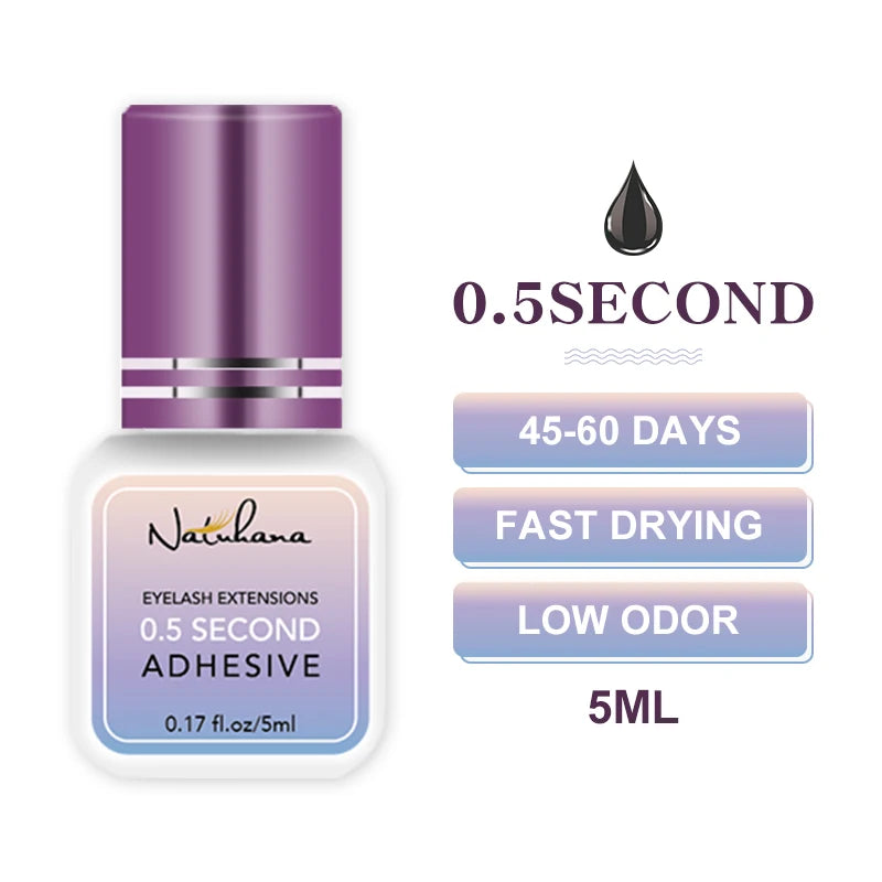 NATUHANA Black/Clear Eyelash Extension Glue 2-3s Fast Dry Sensitive Eye Individual Strong False Lashes Glue Adhesive MakeupTools
