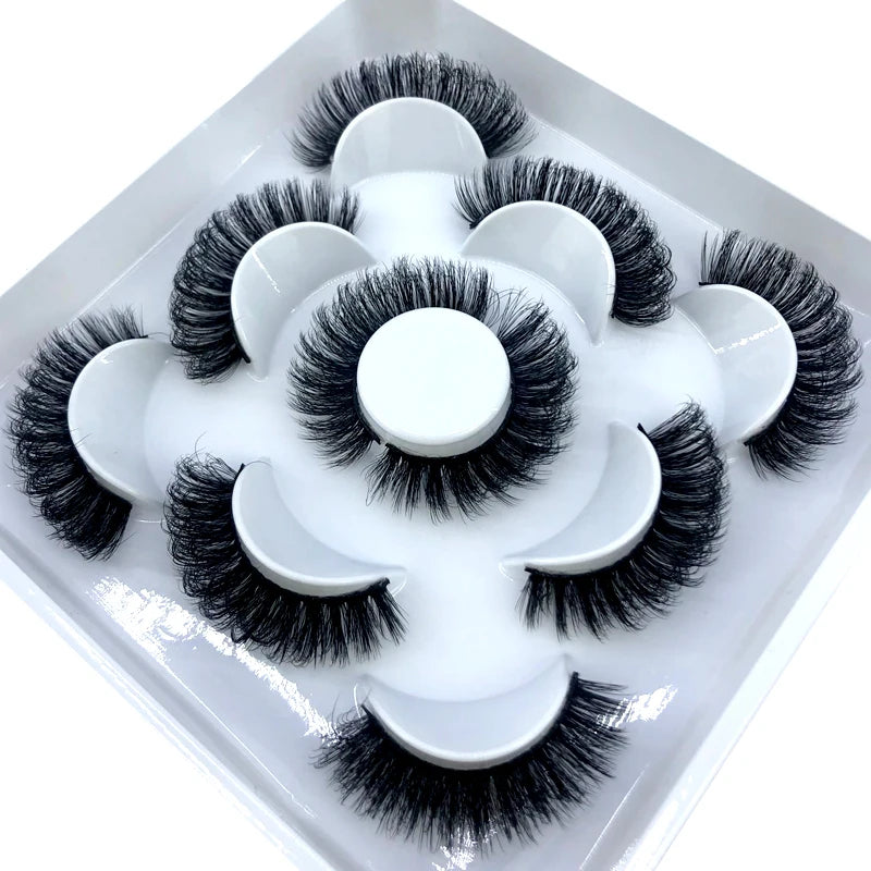 5 Pairs 3d Mink Dramatic Volume Lashes Bulk Faux Thick Long Wispy Natural Mink Lashes Pack Short Wholesales Natural False lashes
