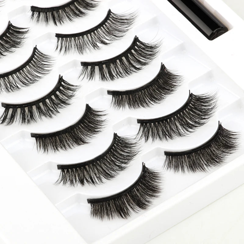 SHIDISHANGPIN 1/3/5/10 Pairs Magnetic Eyelashes Eyeliner 5 Magnet Natural Long False Lashes Set Magnetic Eyeliner Tweezer Makeup