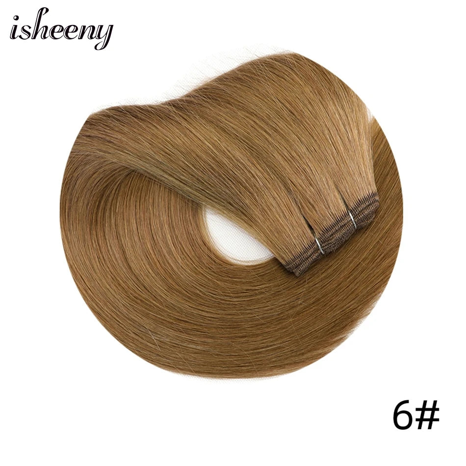 Straight Human Hair Weaves Brazilian Remy Human Hair Bundles Sew In Weft Extensions Straight Blonde 50g 12"-24" Natural Hair
