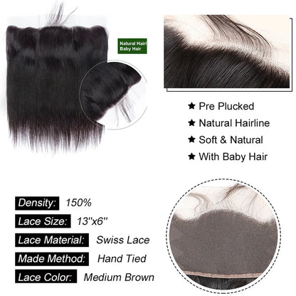 Lemoda HD Transparent Lace Frontal Closure Straight 13x4 13x6 Lace Frontal Only 5x5 6x6 HD Closure Human Hair PrePlucked 14-24in