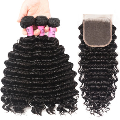 UNice Hair Deep Wave 5x5 HD Lace Closure With 3PCS Bundles 100% Human Hair Bundles With Closure Deal
